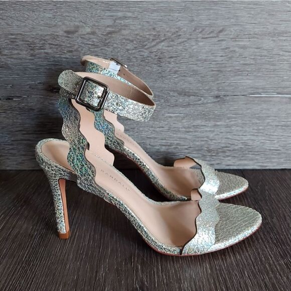 LOEFFLER RANDALL REINA IREDESCENT LEATHER SCALLOPED HEELED SANDAL 7B - Picture 1 of 9